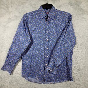 Alan Flusser Button Up Shirt Mens Medium Blue Paisley Long Sleeve Cotton